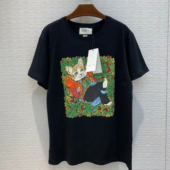 

Summer Femal Funny Cat Print Tops Casual Top Runway Fadshion Summer Lady Tops