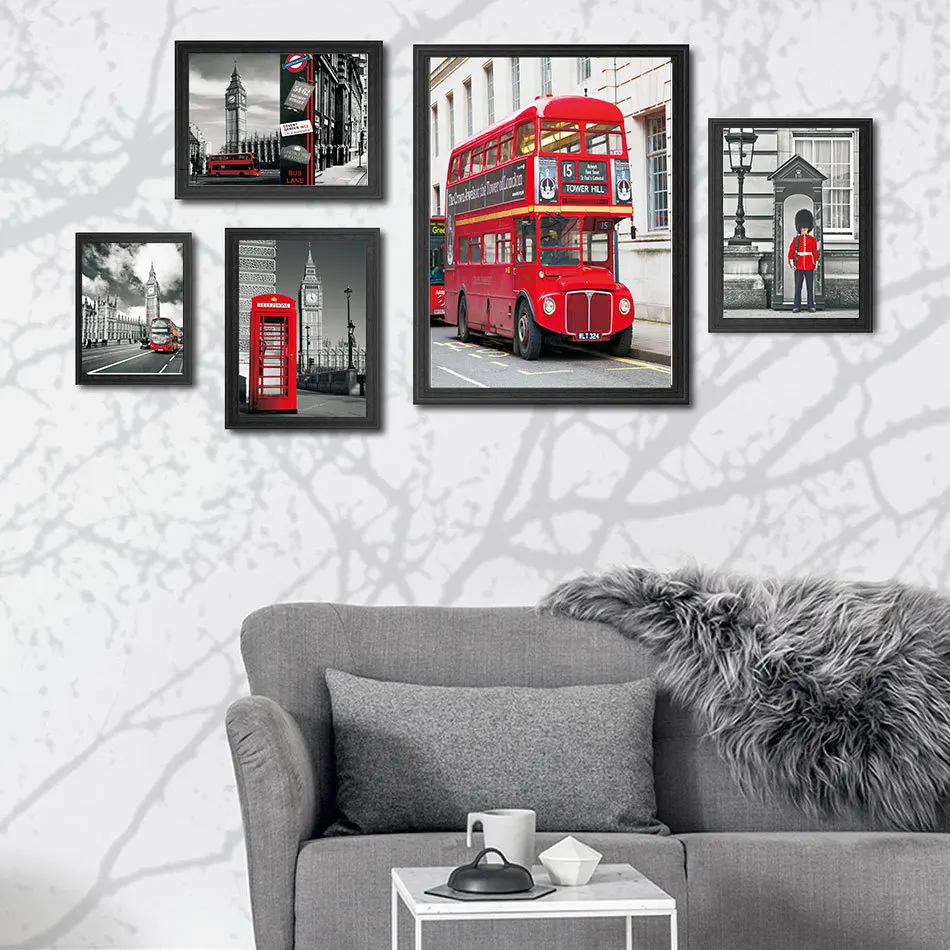 

British Style Phone Booth Bus the Big Ben Clock Frameless Painting Modern Decorative Picture Frame Painting Core Spray-print Man