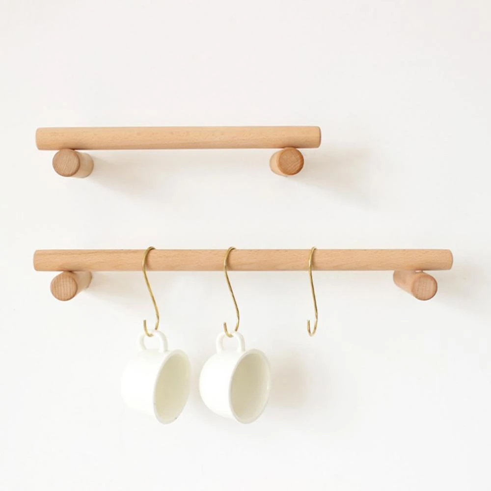 Wooden Kitchen Towel Rack Organizer Shelf Bathroom Wood Towel Rail Bar Suction Cup Towel Hanger