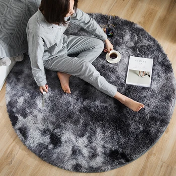 

European long hair round living room carpet bay window bedroom bedside bedside mat Gradient color rug personality blanket