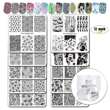 12 шт./компл. для ногтевого дизайна, стемпинга, скрап-стартер 10 видов стилей шаблон для ногтей пластины для стемпинга с прозрачная резиновая штампа набор для маникюра
