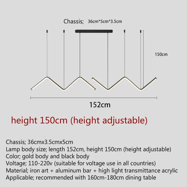 Modern LED dining room chandelier lighting Nordic restaurant long hanging lights office fixtures Bar illumination study lamps L152cm