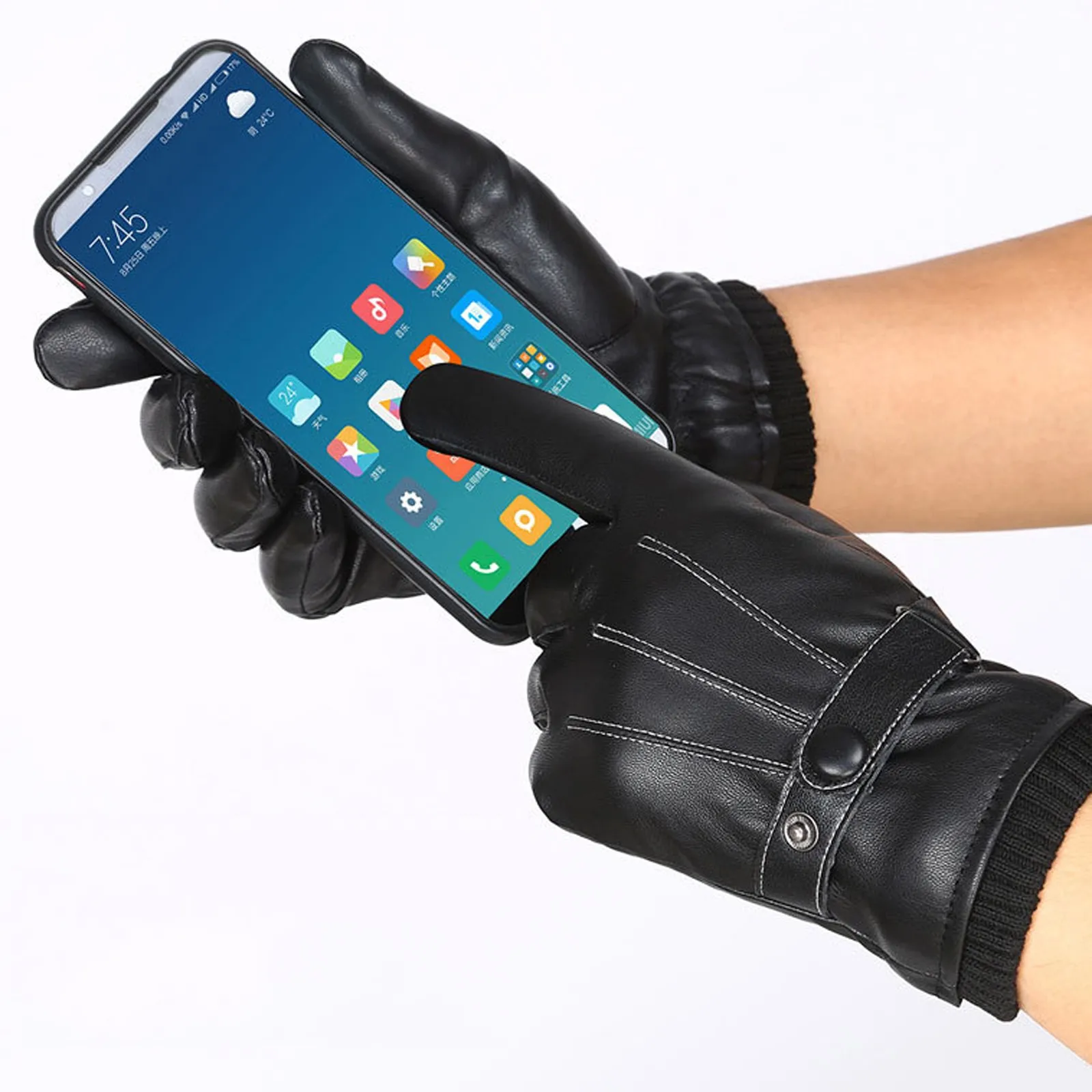 New Winter man sheepskin leather gloves male warm soft men's black men mittens Flannel lining glove touch Screen 2021 | Аксессуары