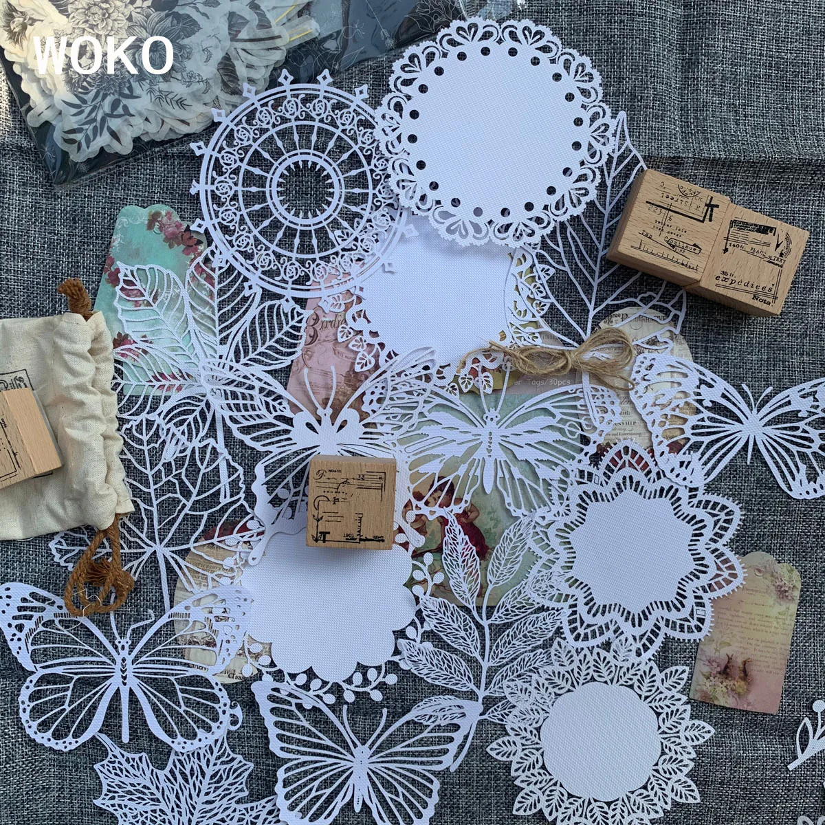 

WOKO Retro Alice Background Material Paper Vintage Hollow Lace Paper Label Sticker DIY Scrapbooking Projects Diary Album Escolar