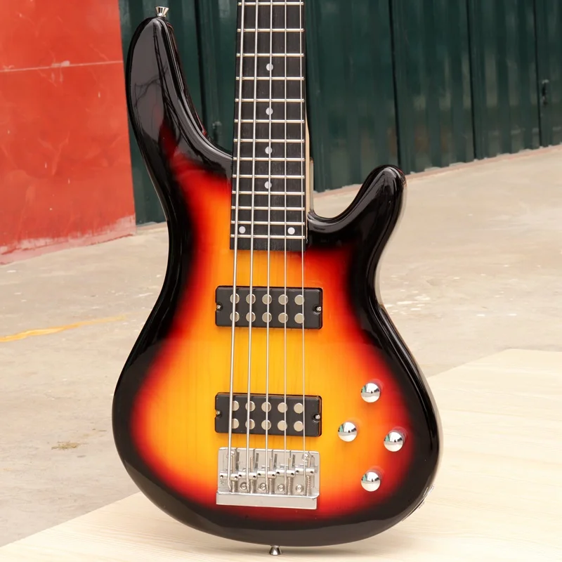 Хорошая 5 струнная электрическая бас гитара ольдер деревянный корпус sunburst