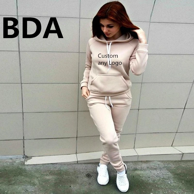 BDA для женщин, принт с любым рисунком, спортивные костюмы для женщин, комплект из двух предметов, Женский офисный Женский Свободный Повседневный женский спортивный костюм, Большая одежда - Цвет: Khaki