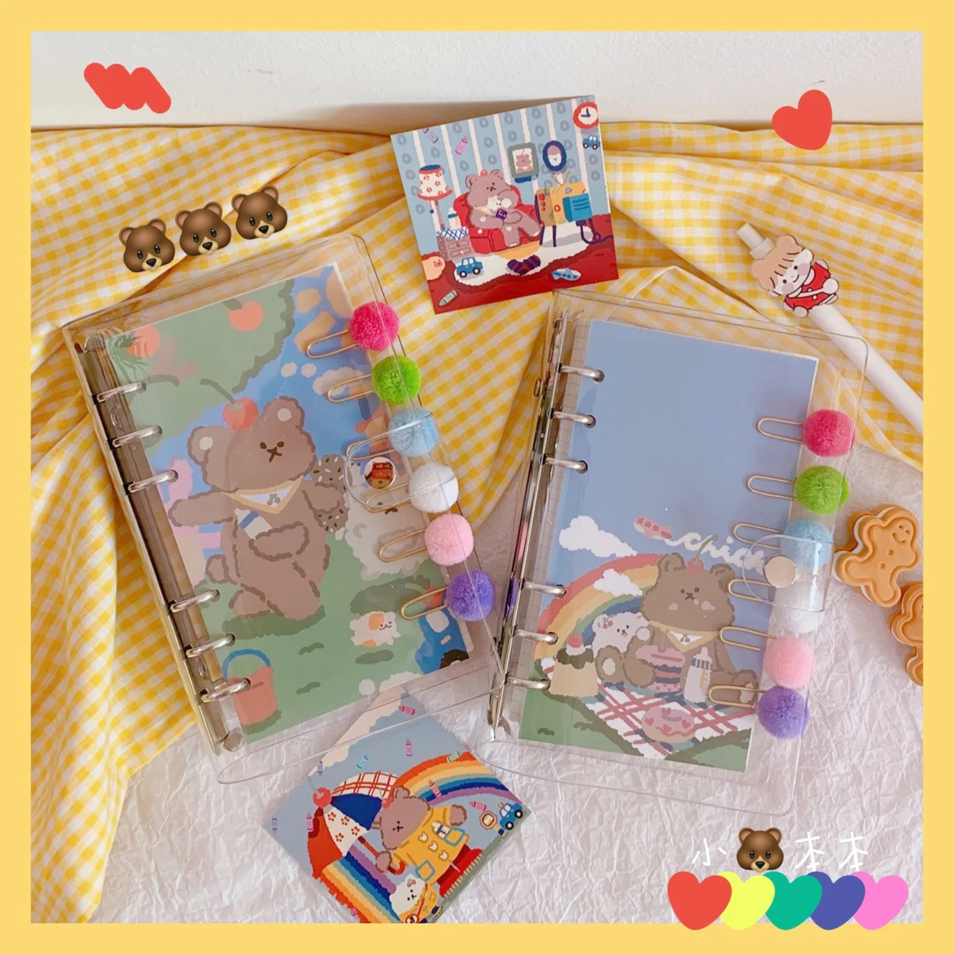 

INS Cute Bear Loose-leaf Hand Ledger Notebook Cloud Smiley Transparent Grid Notepad Travel Planner Book for Girl Stationery