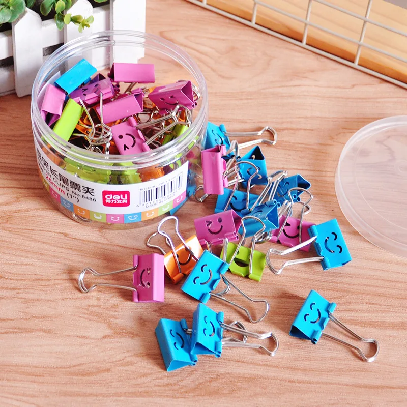 Deli 48pcs Metal Binder Clips 25mm Cute Smile Binder Clip Office Desk
