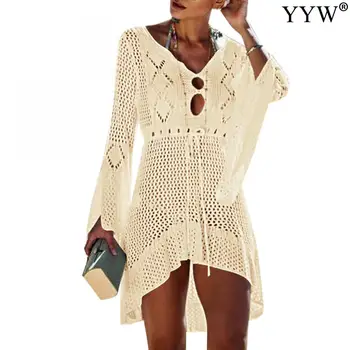 

Beach Bathing Suit Cover Up Sexy Bikini Women Swimsuit Cover-Up 2020 Beach Wear Knitting Swimwear Mesh Beach Dress Tunic Robe