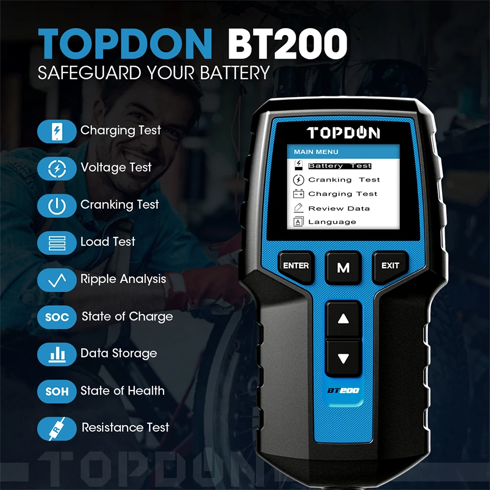 Тестер аккумулятора TOPDON BT200 цифровой автомобильный диагностический анализатор 12