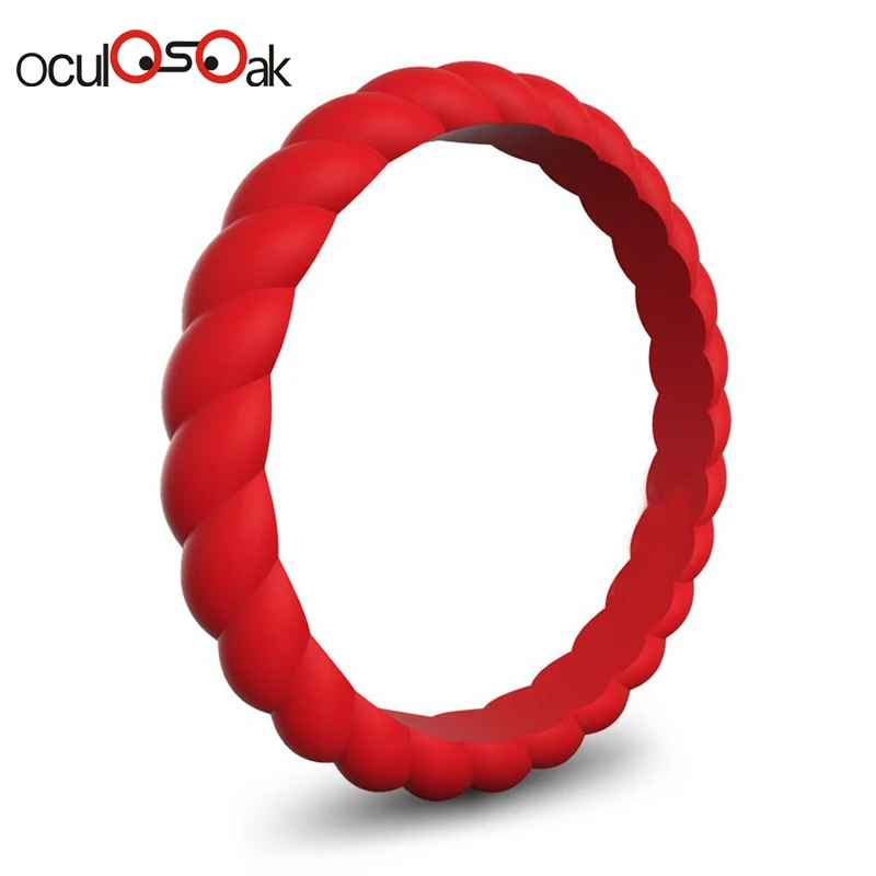 Red Hot Fashion 3mm Thin Braided Silicone Ring For Women Wedding Rings Sports Hypoallergenic Crossfit Flexible Rubber Finger Ring - Цвет основного камня: Red