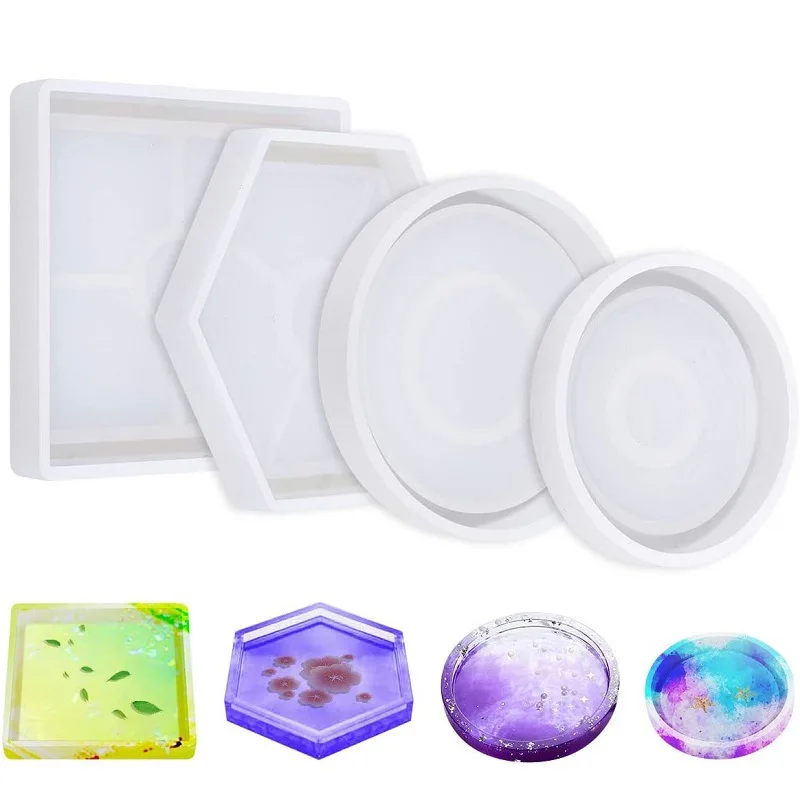 4pcs Diy Coaster Silicone Mold Included Square Hexagon Circle Octagon