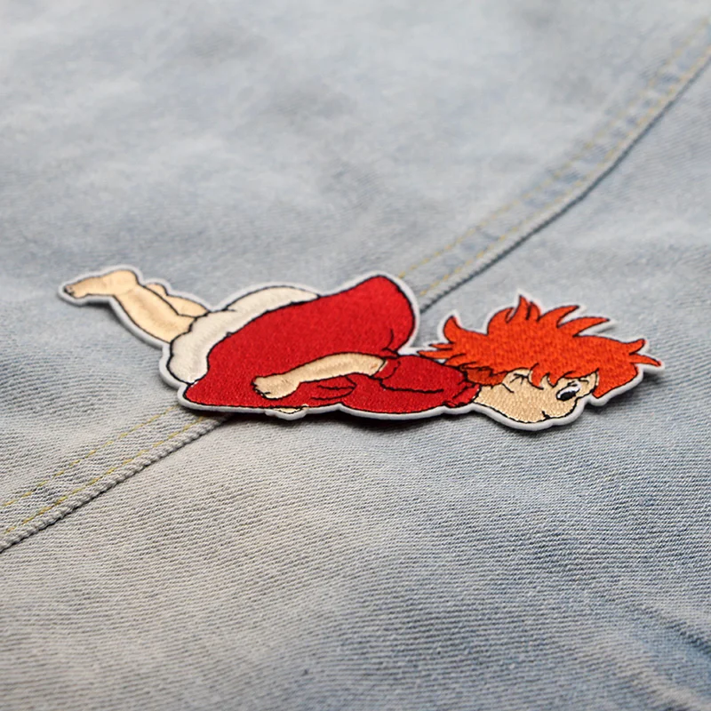 Ponyo on the Cliff мультфильм вышитые нашивки гладить на шитье Популярные для шляпа мешок обувь аппликация, вышитые аксессуары