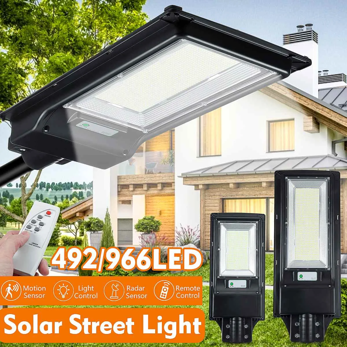 

492LED 966LED Solar Street Light with/No Remote Control 6000K Street Lamp Outdoor Garden Wall Lamp Industrial Security Lighting