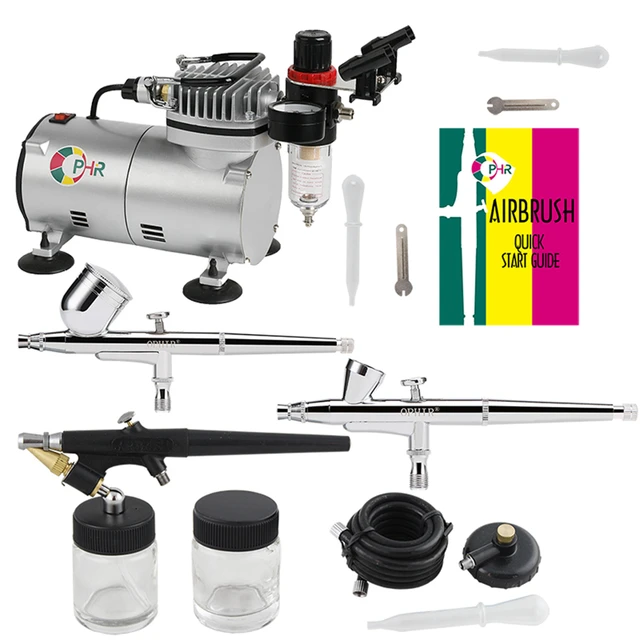 OPHIR 110V Pro Airbrush Kit Air Brush Compressor with Tank 0.2mm 0.3mm  0.8mm Airbrushes & Cleaning Kit for Model Hobby Painting Body Tattoo  Airbrush