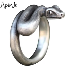 Apinje Vintage 925 Sterling Silver Men Ring Animal Snake Personality Opening Rings Jewelry