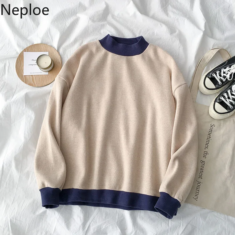 Neploe, толстовки контрастных цветов для женщин, Осень-зима, круглый вырез, длинный рукав, толстовки, корейский стиль, свободные INS,, женские топы 80297