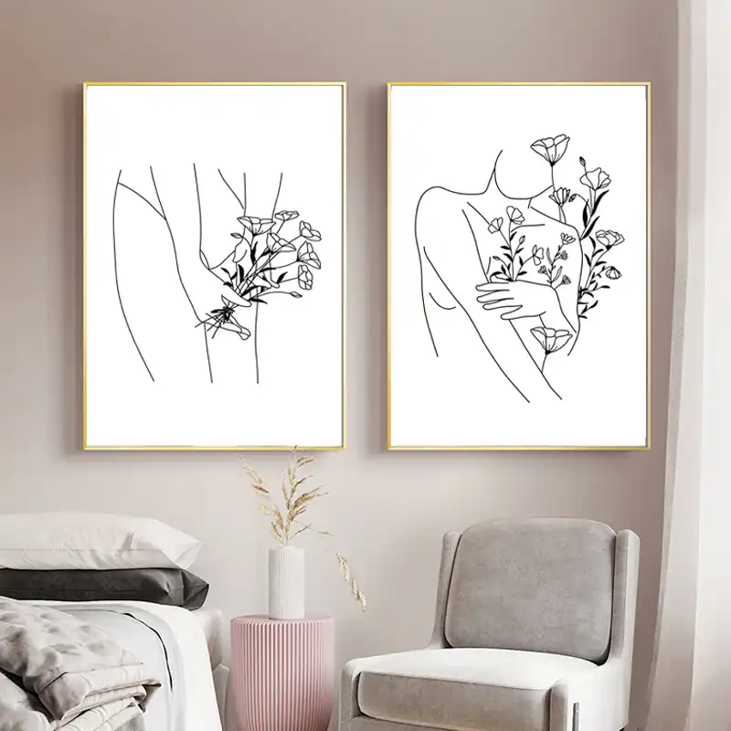 Nordic Abstract Line Drawing Canvas Poster Botanical Art Print Modern Home Decor