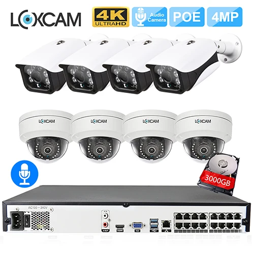 LOXCAM H.265+ 4K 5MP POE NVR CCTV камера системы 4MP Аудио Открытый Антивандальный ночное видение IP камера 16ch комплект видеонаблюдения - Цвет: 16CH NVR x 8 Camera