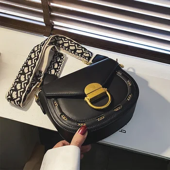 

2020 new ladies shoulder bag high quality PU trend simple Korean fashion saddle bag wide shoulder strap student messenger bag