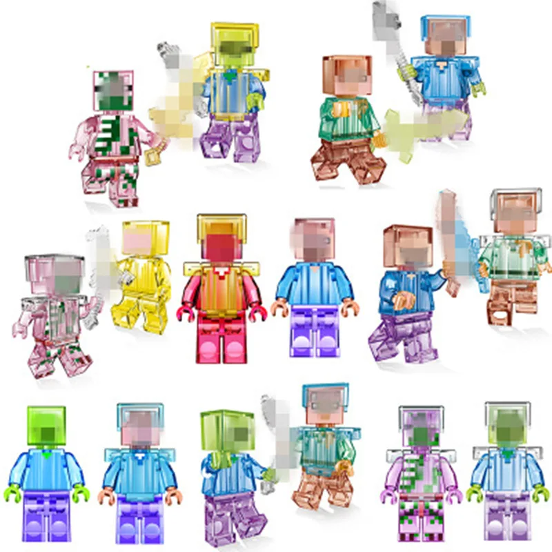 

16pcs building blocks MC Transparent toys for children compatible with known brand minifigs toys my world figures