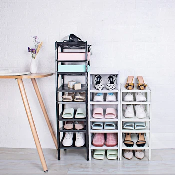 

Shoes Rack Plastic Stackable Shoes Storage Rack Assembled Space Saving Multi-layers Stand for Storage Shoebox - set of 2