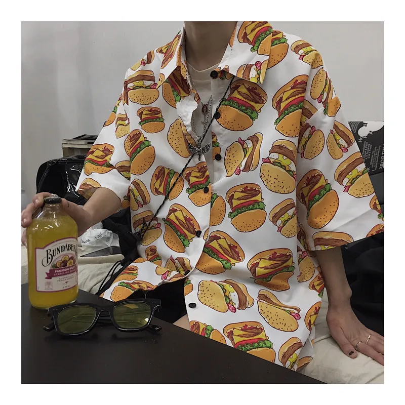 short sleeve 1 Большой размер, Панк графический принт, кардиган на пуговицах, свободный, Harajuku, модная Корейская женская и мужская блузка, уличная одежда, топ, гавайская рубашка, футболка - Цвет: short sleeve 1