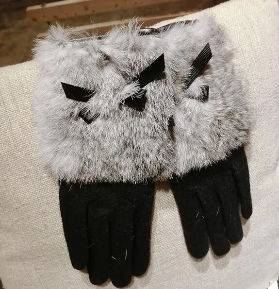 Женские осенне-зимние Утепленные шерстяные перчатки с натуральным кроличьим мехом женские кашемировые перчатки с сенсорным экраном Зимние перчатки для вождения R2278