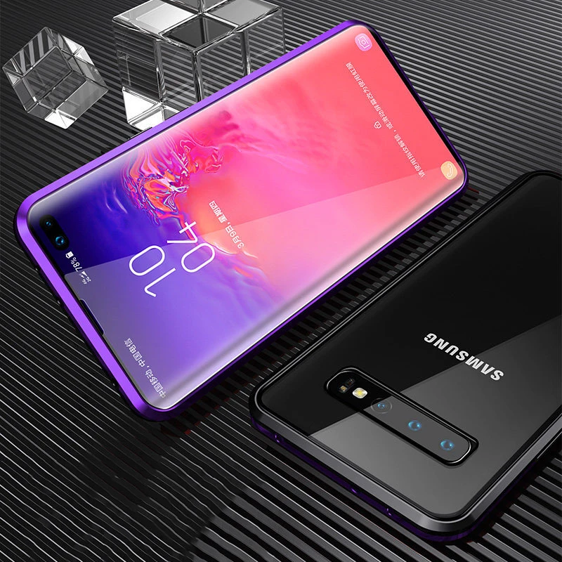 Purple Case Двухсторонний Магнитный защитный чехол 360 для самсунг s10 с10 плюс s10 плюс s 10 чехол для Samsung S 10 S10 Case S10Plus закаленного чехол на для самсунг Ноут 10 нот 10 плюс для samsung note 10 plus note 10 Pro чехлы - Цвет: Purple Case