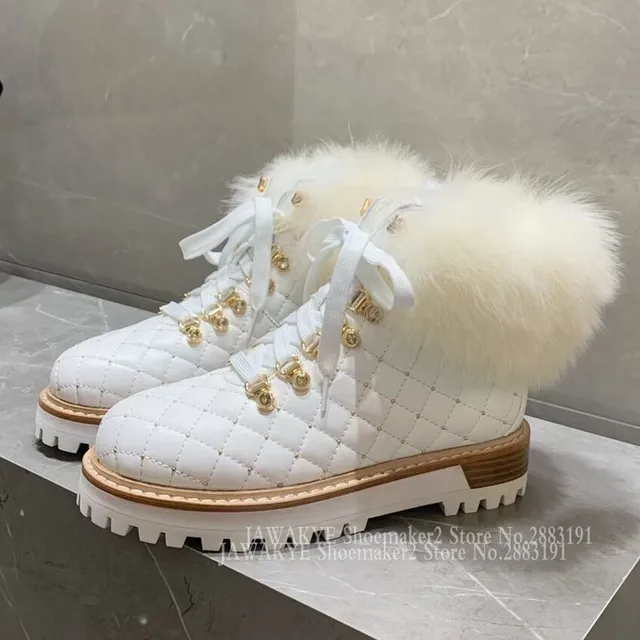 Black Crystal Shiny Women's Wool Boots Thick Sole Platform Winter Short Boots Thick Fur Warm Outdoor Snow Boots Hot Women Shoes 6