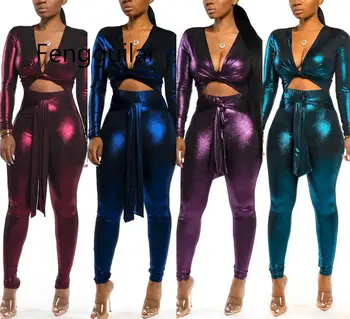 

Autumn Winter Women's Set Tracksuit V-Neck Crop Top Leggings Pants Suit Two Piece Set Slim Casual Sexy Overalls Outfits
