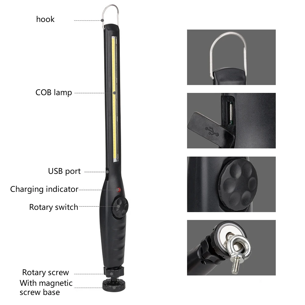 Portable COB Flashlight USB Rechargeable LED Work Light Workshop Inspection Torch for Car Repair Camping | Лампы и освещение