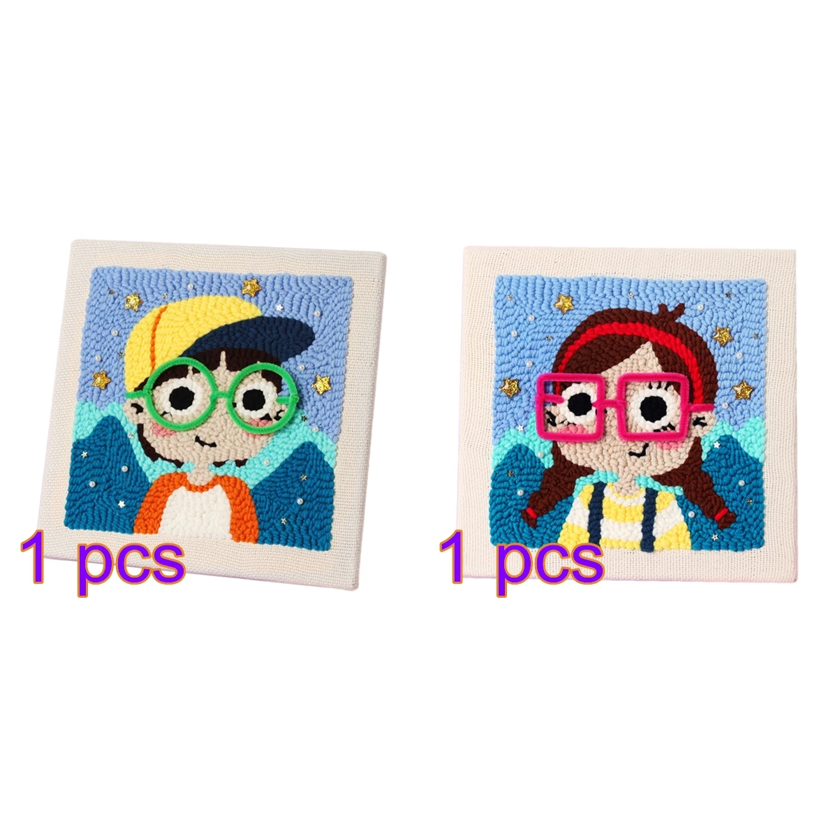 DIY Вязание шерстяной ковер Hooking ручной работы шерстяной вышивка подарок с 26x26 см твердой деревянной рамкой маленькая девочка с очками - Цвет: 2pcs