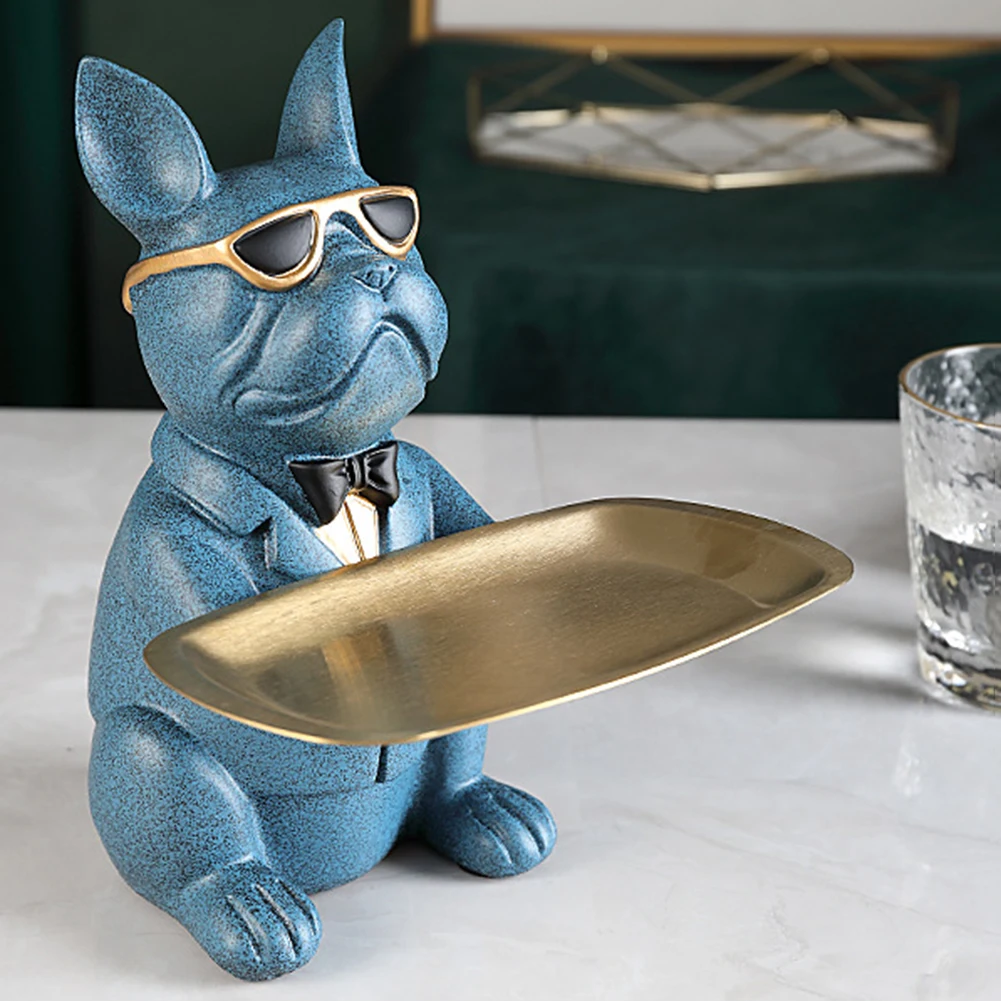 Cool Bulldog Statue Table Decoration Coin Bank Candy keys Desk Storage Home Room Decor