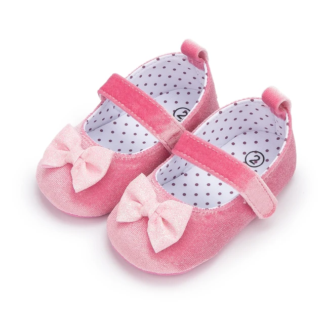 Baby Girl Princess Shoes Toddler Non-slip Flat Soft-sole Cotton Rubber Crib Lovely Butterfly-knot Infant First Walkers 0-18m pink