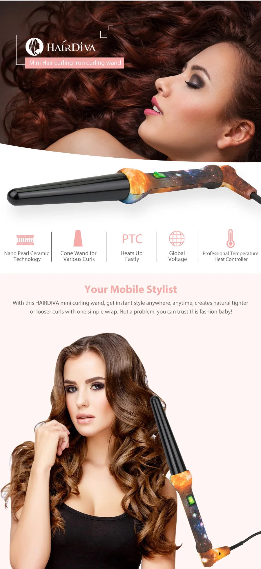 HairDiva Galaxy набор фен для волос Ионная Щетка для выпрямления волос и щипцы для завивки волос Фен Выпрямитель щетка с плойкой