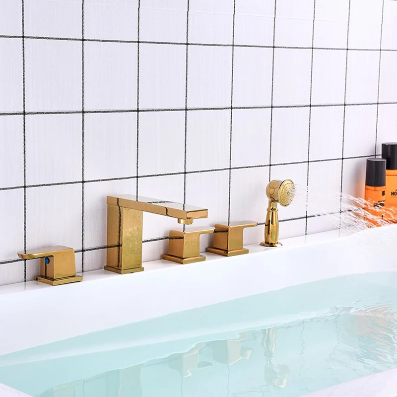 Роскошный золотой 5 шт. водопадный кран для ванной комнаты смеситель для раковины кран медного цвета для ванной выдвижной смеситель для душа