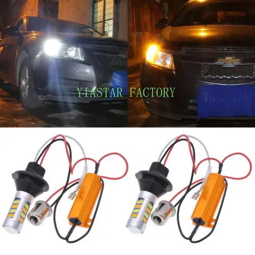 

Yiastar 2x двухцветные 42SMD 2835 S25 1156 BA15S P21W светодиодный лампы передние поворотные огни сигнал DRL без ошибок Canbus Белый/янтарный