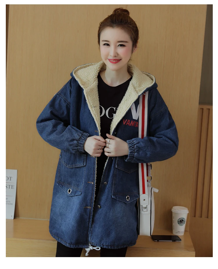 New Style Korean-style Students Loose-Fit Berber Fleece Mid-length Brushed And Thick Cowboy Cotton Overcoat Cotton Coat 6993