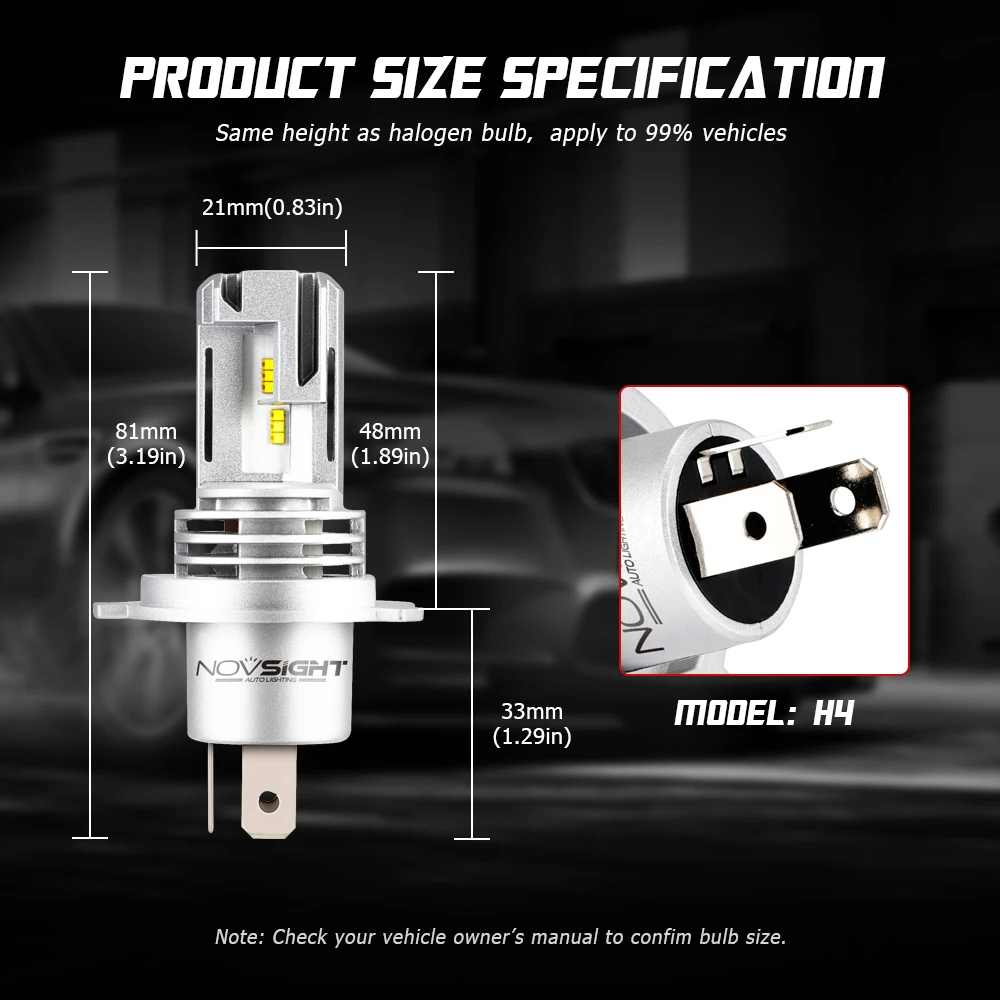 Novsight 2 шт. H4/H5/H7/9005/9006 55 Вт Автомобильный светодиодный Сменные лампы фар комплект ZES дальнего света 6000K