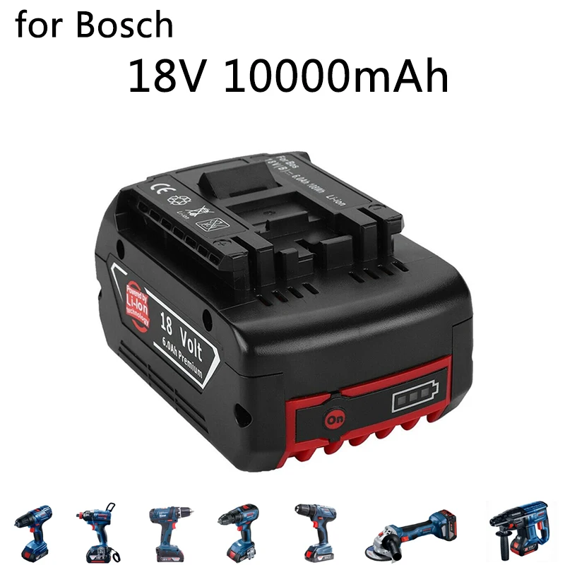 Перезаряжаемый литий-ионный аккумулятор для 18 в Bosch 10000 мАч со светодиодной
