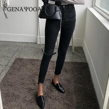 

genayooa vintage jeans woman casual high waist jeans streetwear skinny jeans woman black demin pants