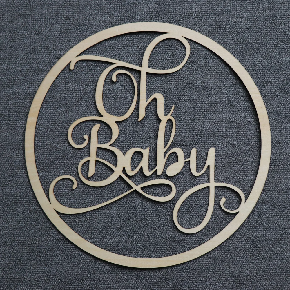 Oh Baby Sign Acrylic Wood Mirror gold Name Sign for Baby Shower Party Decor, Wood Hoop Sign Mirror Babyshower Gift