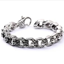 Тяжелая нержавеющая сталь мужские браслеты с черепом и цепочкой мужские и женские трендовые панк готические рок аксессуары готические украшения