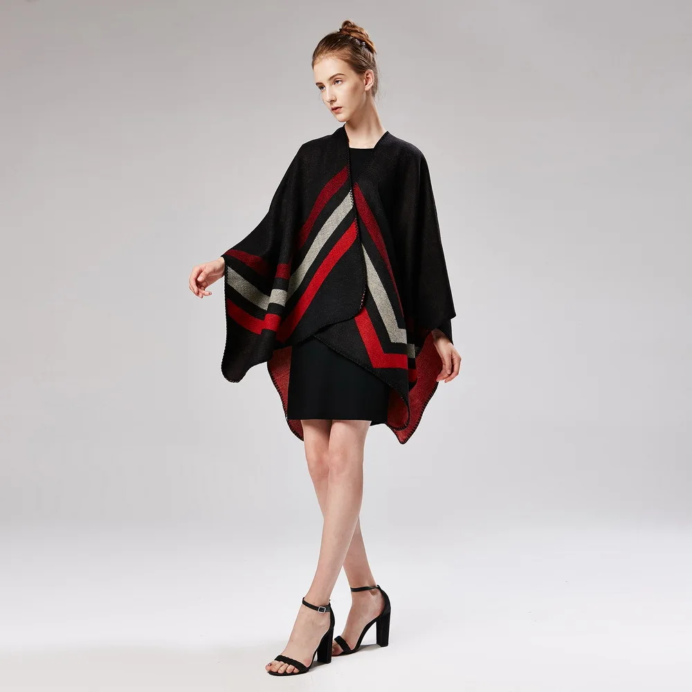 new ladies striped cashmere jacquard dyed imitation fluorescent shawl oversized thick large size cloak