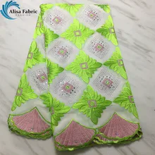 Алиса Африканская Хлопковая кружевная ткань с вышивкой кружева швейцарская вуаль кружева ткани с Стразы и камни для шитья одежды