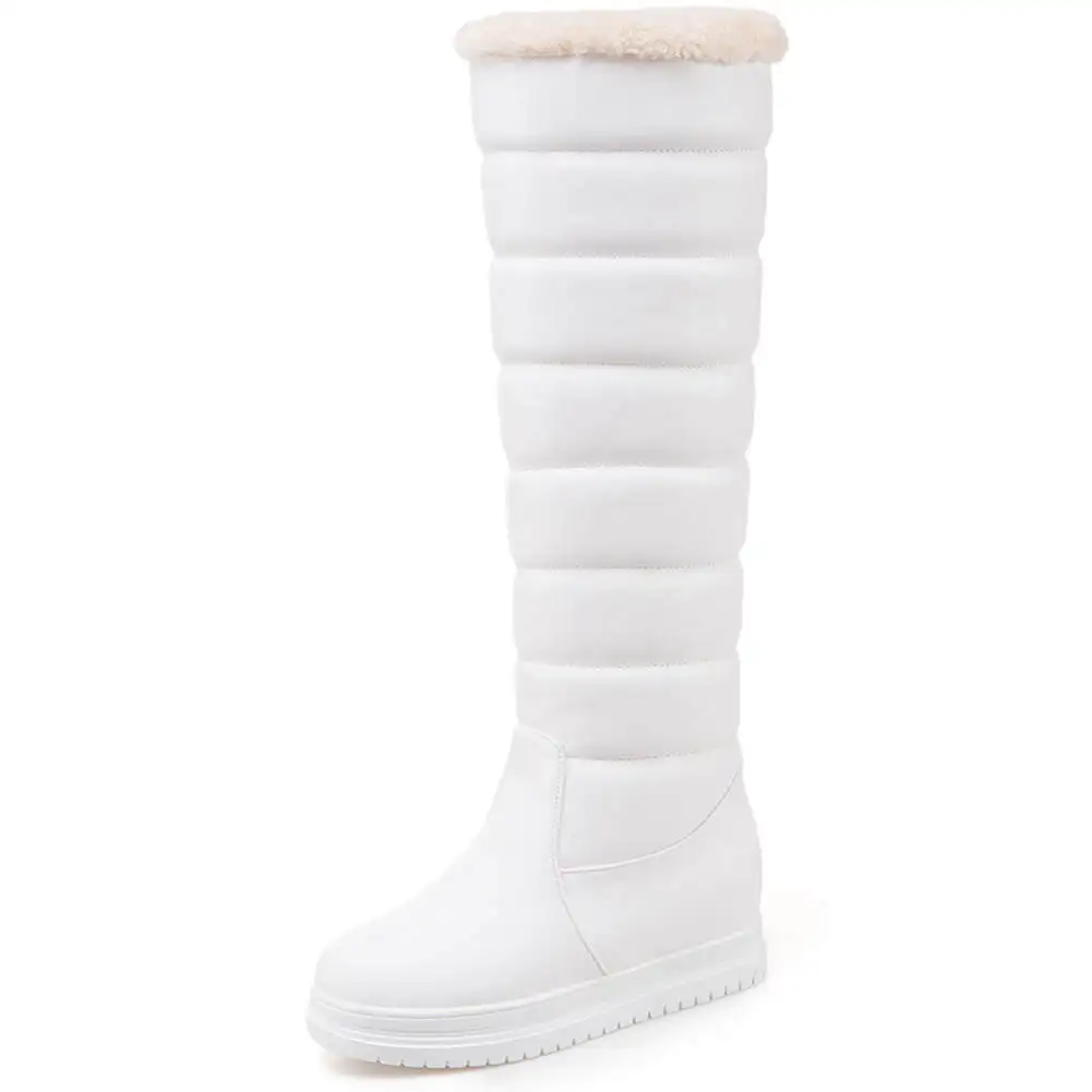 BONJOMARISA New 34-43 Elegant Platform Boots Ladies Winter Knee High Snow Boots Women Warm Waterproof Wedges Shoes Woman - Цвет: Белый