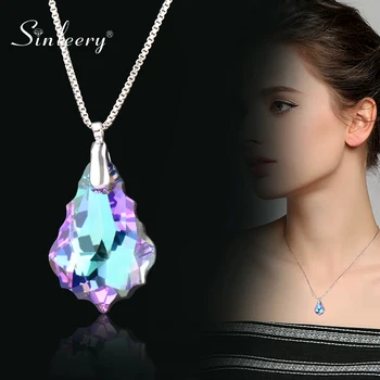 

SINLEERY Gorgeous Purple White Crystal Pendant Necklace For Women Silver Color Snake Chain Accessories Jewelry XL379 SSG