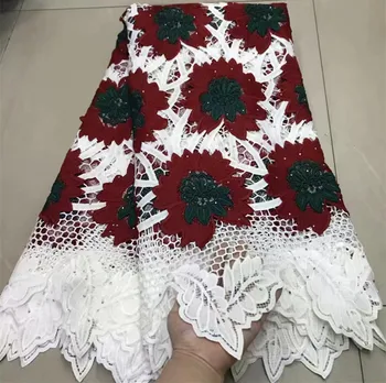 

white lace fabric african cord lace stone guipure lace fabric milk silk fabric 5yards nigerian lace fabrics for dress ZQ-A196