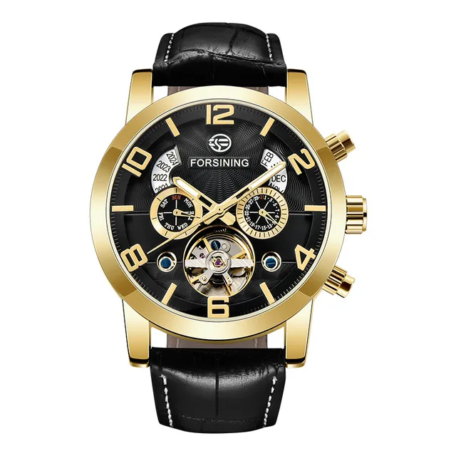 Forsining Relogio Masculino Tourbillion модные многофункциональные Мужские часы с циферблатом Роскошные брендовые автоматические механические часы - Цвет: gold black